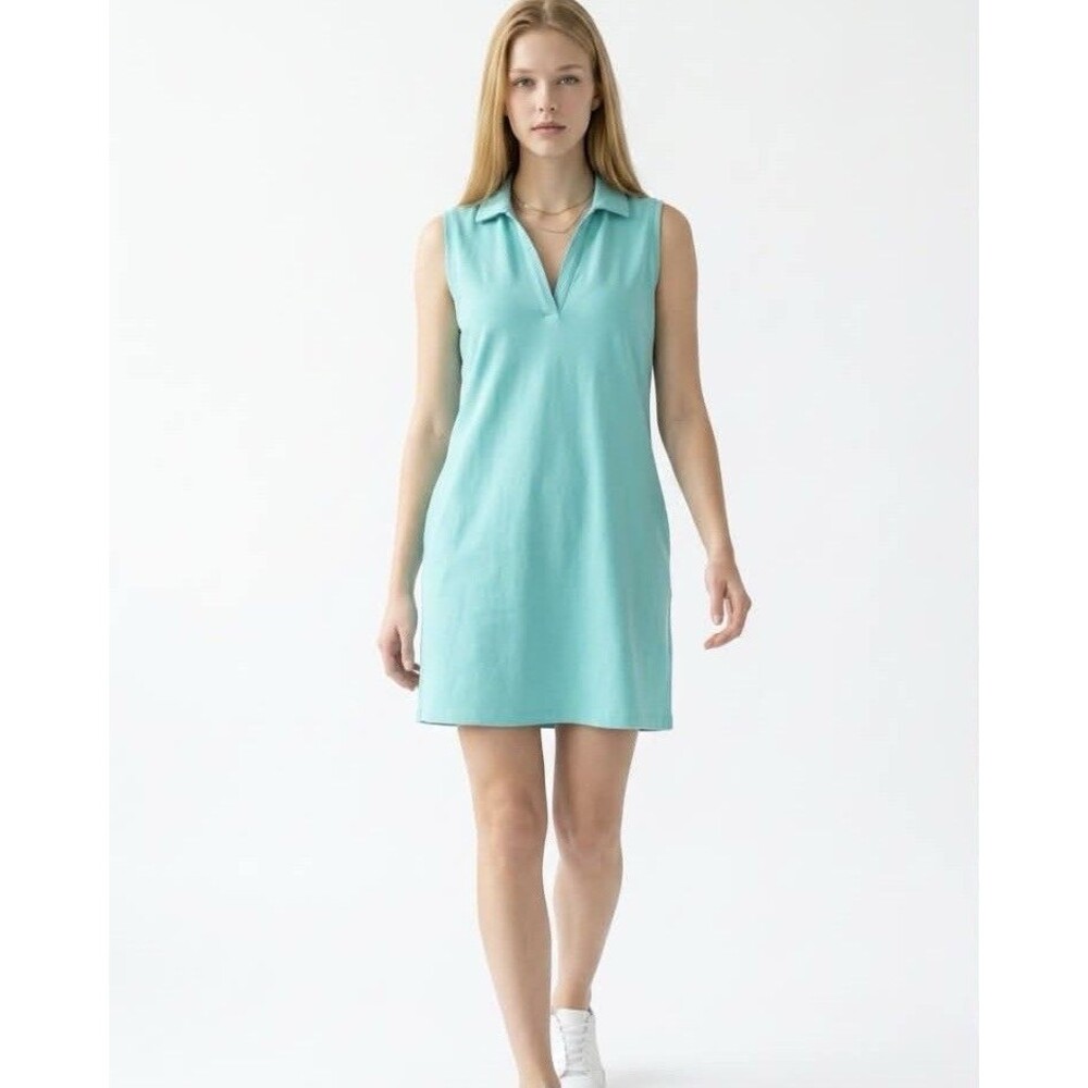 Women’s Shift Mini Dress Green Cotton Size 2XL Sleeveless V Neck